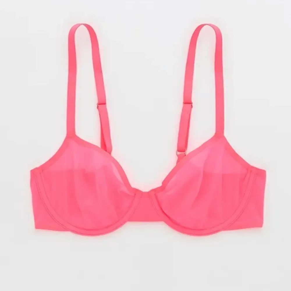 NWT Aerie 38D Smoothez Mesh Unlined Sheer Sexy Balconette Bright Pink Bra